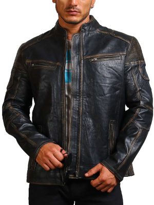 Aaron Distressed Black Vintage Cowhide Leather Jacket