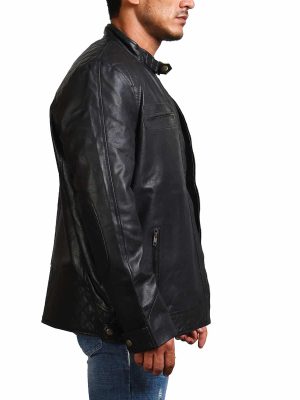Angus Black Genuine Leather Biker Jacket For Men