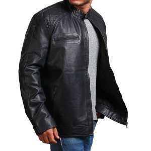 Angus Black Genuine Leather Biker Jacket For Men