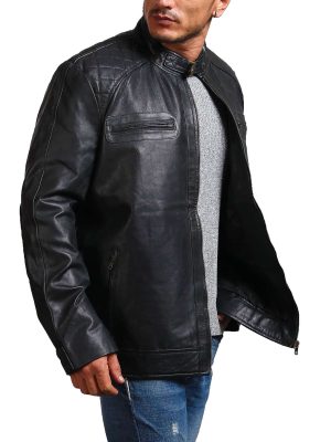 Angus Black Genuine Leather Biker Jacket For Men
