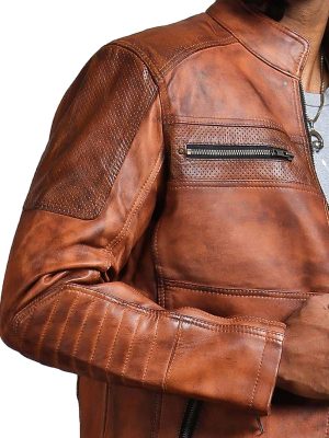 Ark Brown Men’s Perforated Biker Leather Jacket