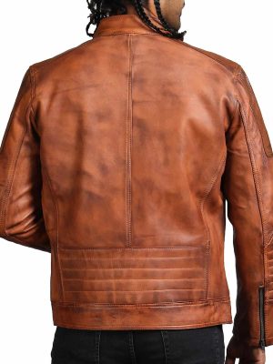 Ark Brown Men’s Perforated Biker Leather Jacket