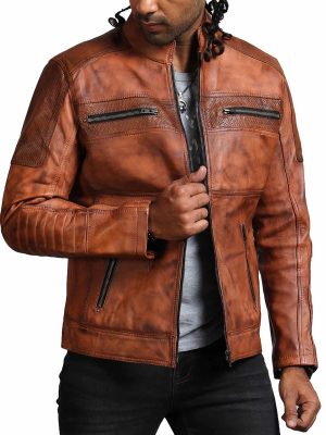 Ark Brown Men’s Perforated Biker Leather Jacket
