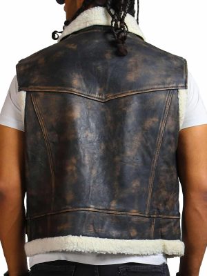 Arnold Distressed Black Leather Shearling Trucker Jacket
