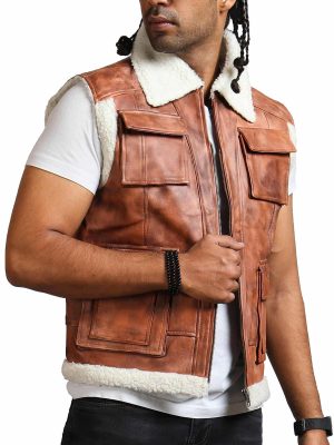 Arnold Brown Leather Shearling Trucker Jacket