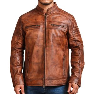 Arthur Distressed Brown Café Racer Biker Leather Jacket