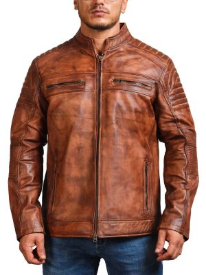 Arthur Distressed Brown Café Racer Biker Leather Jacket