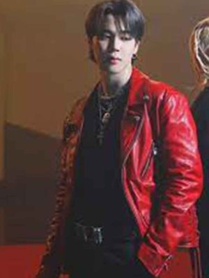 BTS Taeyang Vibe Jimin Red Leather Jacket