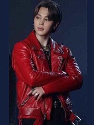 BTS Taeyang Vibe Jimin Red Leather Jacket