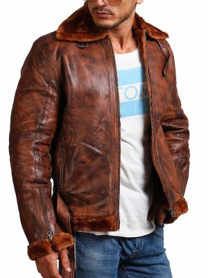 Bosun Distressed Brown Leather Shearling Jacket