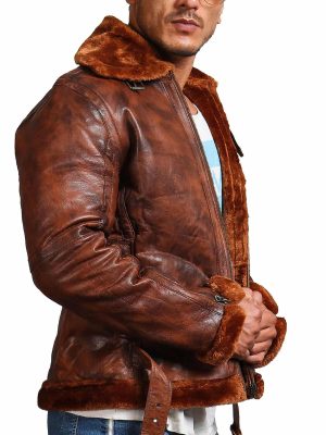 Bosun Distressed Brown Leather Shearling Jacket