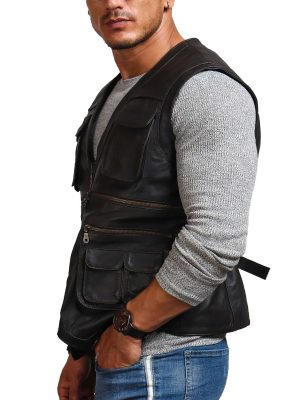 Chris Pratt Men's Black Leather Vest