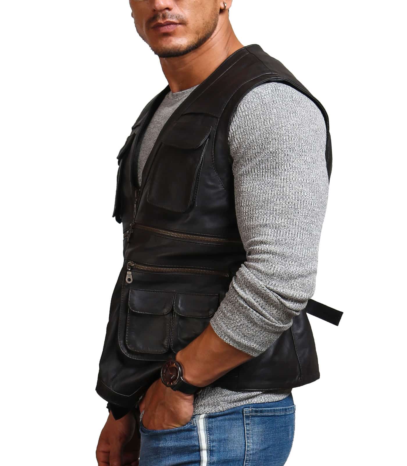 Chris Pratt Men's Black Leather Vest