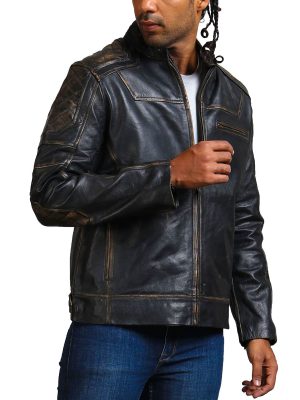 Czar Distressed Black Quilted Leather Motorcycle Jacket