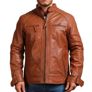 Dexter Tan Brown Leather Biker Jacket