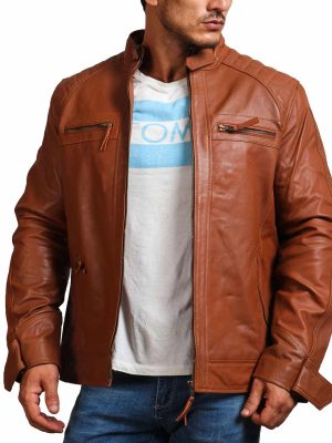 Dexter Tan Brown Leather Biker Jacket