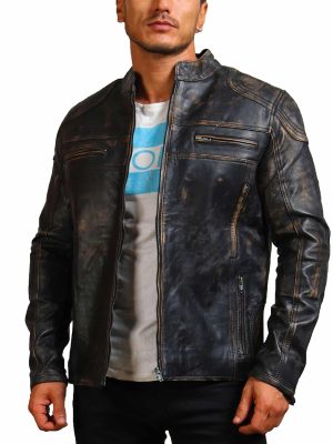Edgar Distressed Black Genuine Leather Motorcycle Jacket