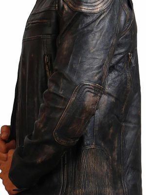 Edgar Distressed Black Genuine Leather Motorcycle Jacket
