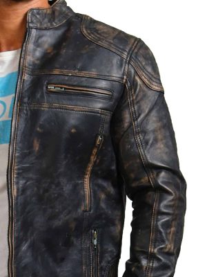 Edgar Distressed Black Genuine Leather Motorcycle Jacket