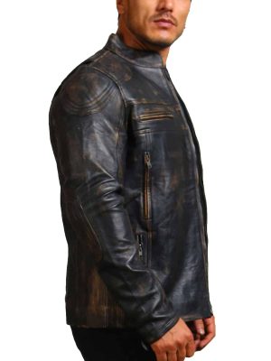 Edgar Distressed Black Genuine Leather Motorcycle Jacket