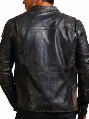 Edgar Distressed Black Genuine Leather Motorcycle Jacket