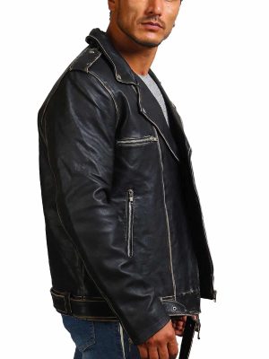 Escort Black Brando Distressed Leather Jacket