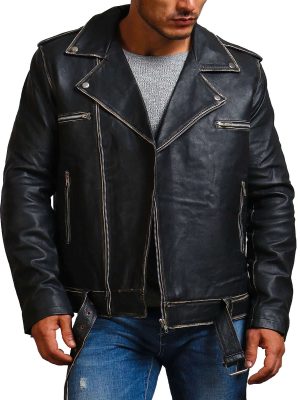 Escort Black Brando Distressed Leather Jacket