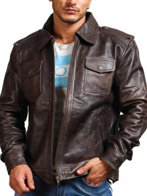 French Brown Trucker Vintage Leather Jacket For Men