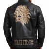 Indian Skull Black Leather Biker Jacket