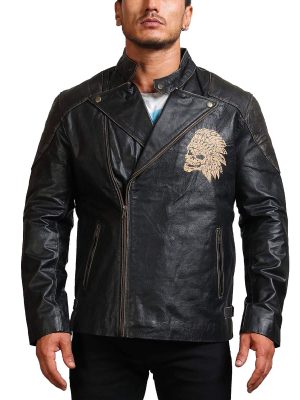 Indian Skull Black Leather Biker Jacket