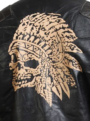 Indian Skull Black Leather Biker Jacket