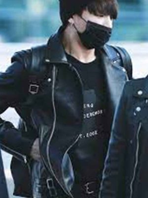 Jungkook BTS Black Leather Jacket