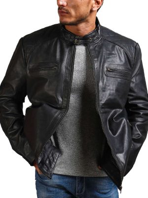 Angus Black Genuine Leather Biker Jacket For Men