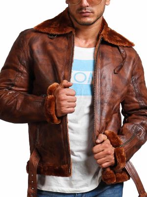 Bosun Distressed Brown Leather Shearling Jacket