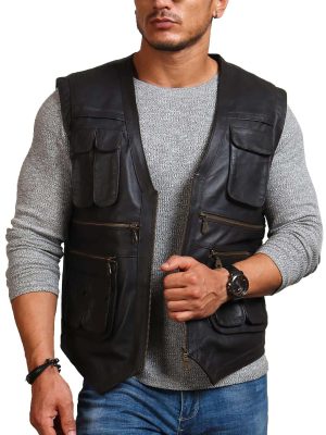 Chris Pratt Men's Black Leather Vest