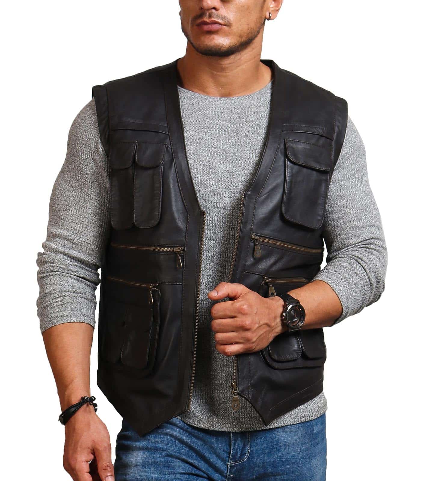 Chris Pratt Men's Black Leather Vest