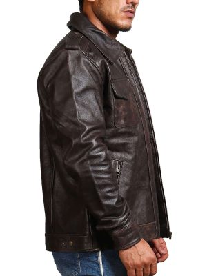 French Brown Trucker Vintage Leather Jacket For Men