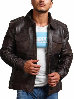 French Brown Trucker Vintage Leather Jacket For Men