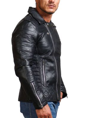 Mystic Black Leather Motorcycle Jacket For Men