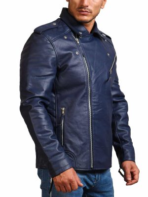 Night Rider Blue Leather Motorcycle Jacket
