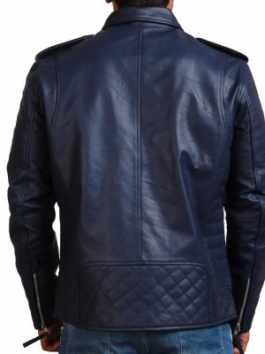 Night Rider Blue Leather Motorcycle Jacket