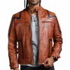 Roan Brown Quilted Black Design Waxed Leather Jacket