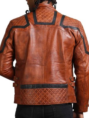 Roan Brown Quilted Black Design Waxed Leather Jacket