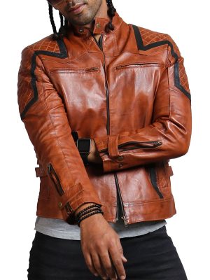 Roan Brown Quilted Black Design Waxed Leather Jacket