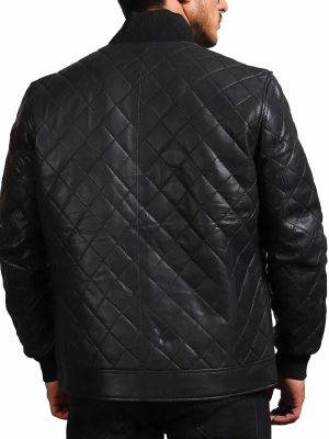 Robin Black Quilted Leather Bomber Jacket