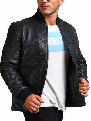 Robin Black Quilted Leather Bomber Jacket