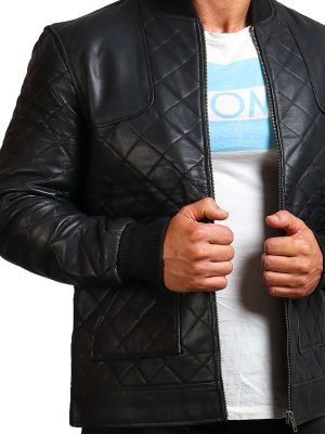 Robin Black Quilted Leather Bomber Jacket