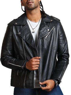 Rove Black Zipper Biker Leather Jacket