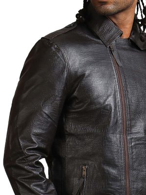 Snake Pattern Men's Black Leather Jacket