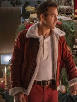 Spirted Ryan Reynolds Shearling Suede Leather Jacket